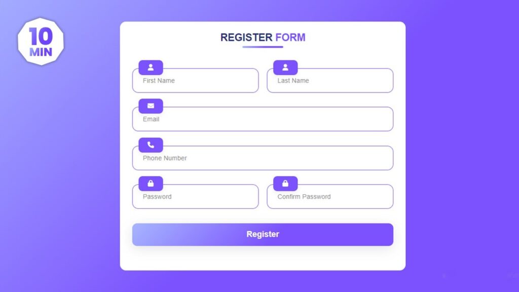 Responsive registration form design in HTML and CSS