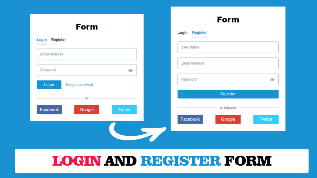 Login and Registration Form Design using HTML CSS and JavaScript