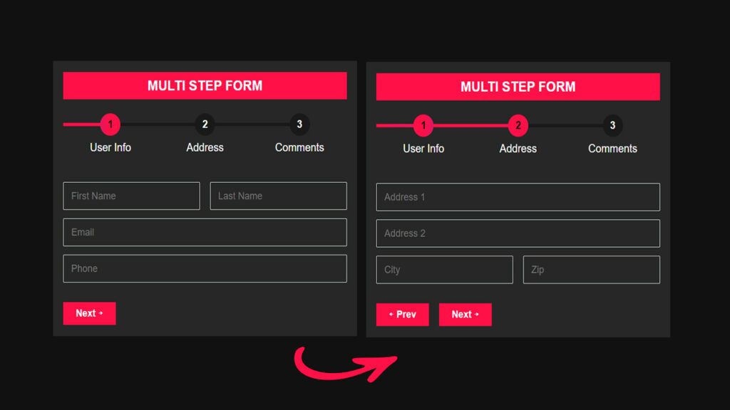 Responsive Multi-Step Form with Step Progress Bar using HTML, CSS, and JavaScript