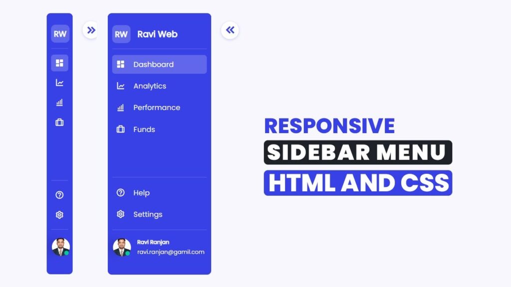 Responsive dashboard sidebar menu design using HTML CSS and JavaScript