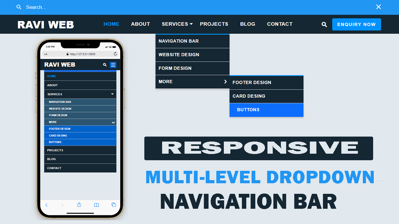 Responsive Multi-Level Dropdown Navigation Bar Tutorial | HTML CSS JS Guide