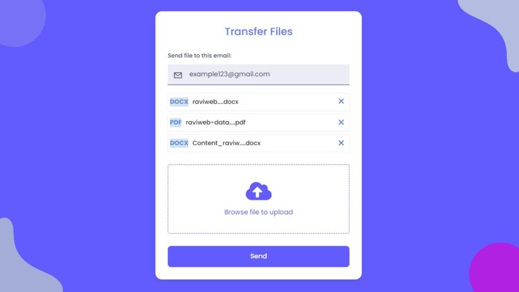 File upload form created using JavaScript, HTML, and CSS